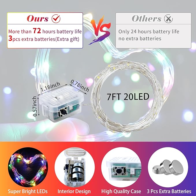 100 Pack Fairy Lights 7Ft 20 LED Twinkle String Lights Battery Operated - Image 3