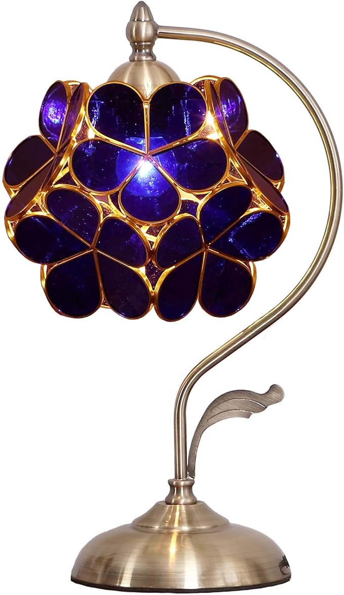 Bieye L10750 Tiffany Style Stained Glass Flower Petal Table Lamp by Bieye