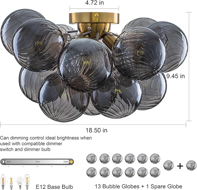 GoYeel Bubble Ceiling Light Fixture 18.5"-Glass Light Fixtures Ceiling Mount - Image 5