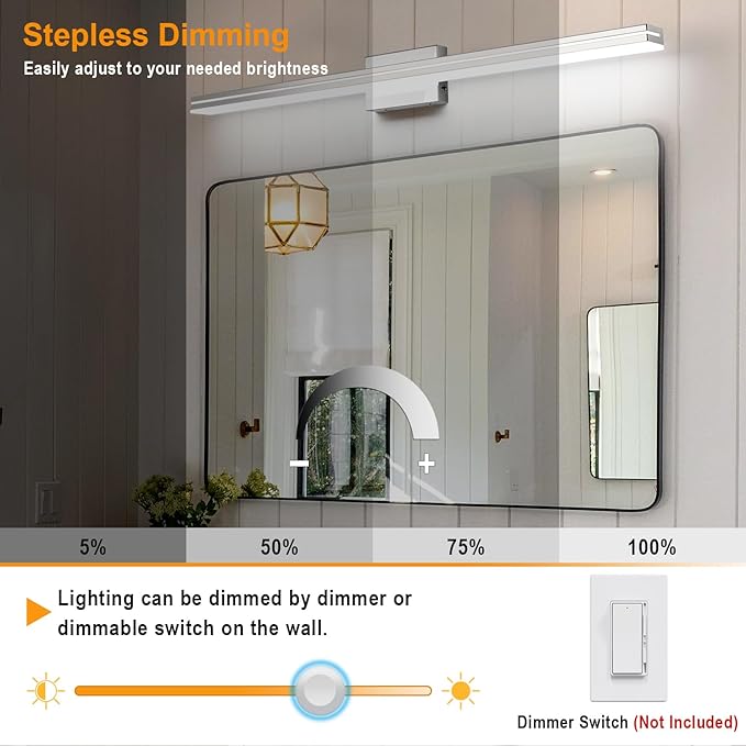 SineRise LED Modern Bathroom Vanity Light Bar, Chrome Dimmable Modern Acrylic - Image 3
