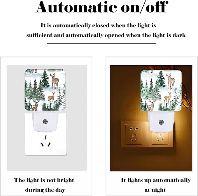 Watercolor Deer and Forest Night Light, Plug Into Wall - Image 3