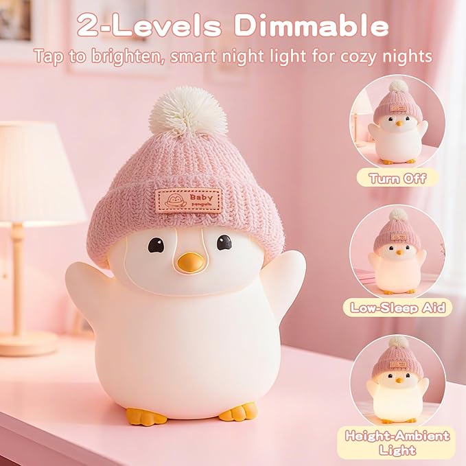 Penguin Night Light, Cute Pink Penguin Lamp - Image 2