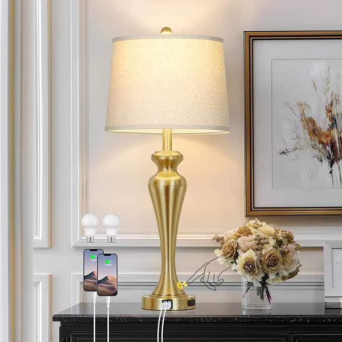 30 Inch Gold Single Table Lamp, 3-Way Dimmable Touch Control Bedside Lamps by Unknown