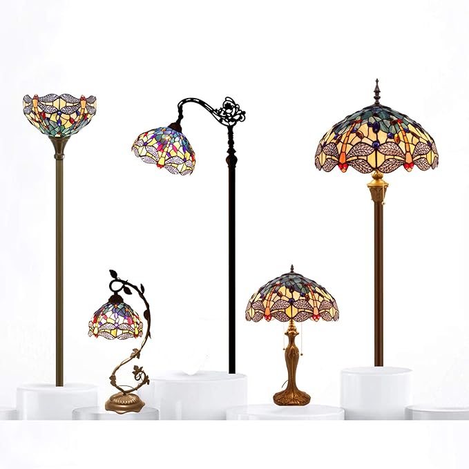 WERFACTORY Tiffany Floor Lamp Sea Blue Yellow Stained Glass Dragonfly Arch Lamp - Image 10