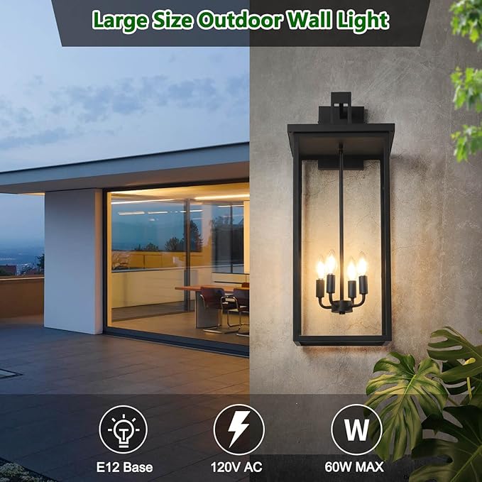 tewei 26IN Large Size Outdoor Wall Lantern Exterior Waterproof Wall Sconce - Image 2