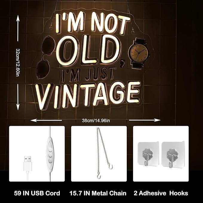 Retro Neon Sign I'm Not Old I'm Just Vintage Warm White LED Light - Image 6