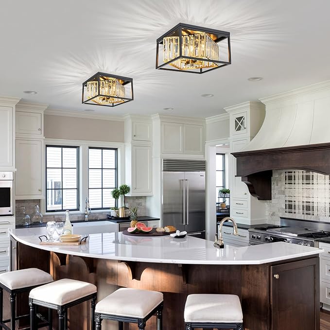4-Lights Crystal Ceiling Light, 2-Tier Square Flushmount Light Fixture - Image 5
