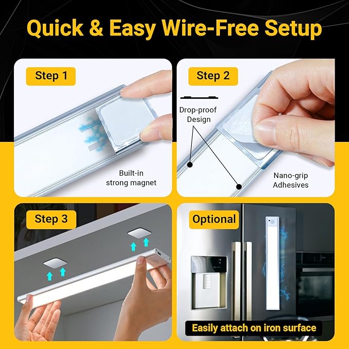 2 Pack Under Cabinet Lights 2200mAh, 65 LED Dimmable Closet Lights - Image 4