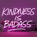 KINDNESS IS BADASS Neon Sign – Pink LED Wall Light, Inspirational Neon Word Sign by Wanxing