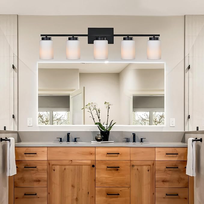 VINLUZ Farmhouse Bathroom Vanity Light Fixtures, 5 Light Industrial Vintage - Image 2