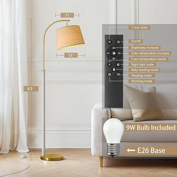 63" Wood Floor Lamp for Living Room Dimmable Standing Lamp - Image 5
