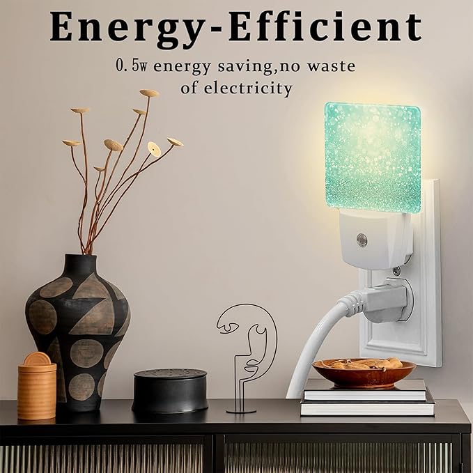 Teal Turquoise Glitter Night Light Plug into Wall, 0.5w Energy Saving Sleep - Image 4