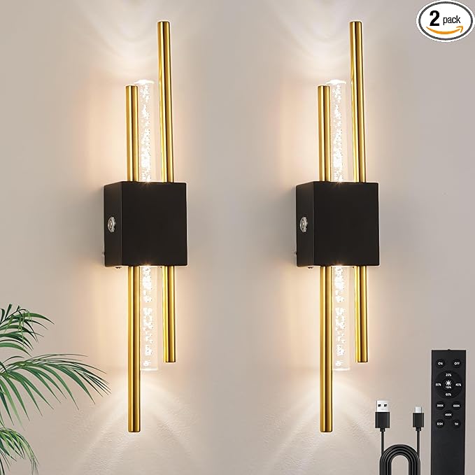 Battery Operated Wall Sconces Set of Two, Rechargeble Modern Crystal Bathroom by BCGMYLNLIGHTING