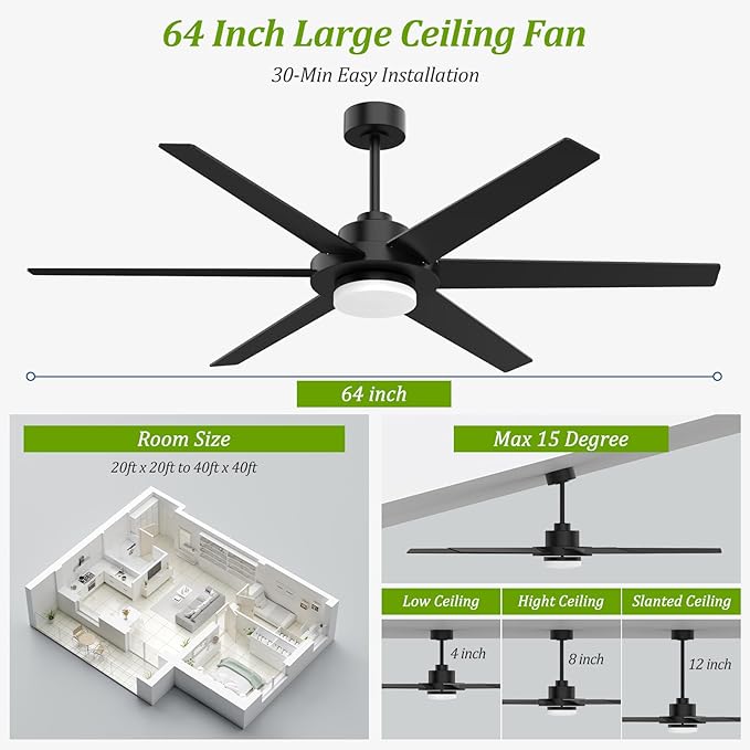 64 inch Ceiling Fans with Lights and Remote&APP, Industrial Ceiling Fan - Image 5