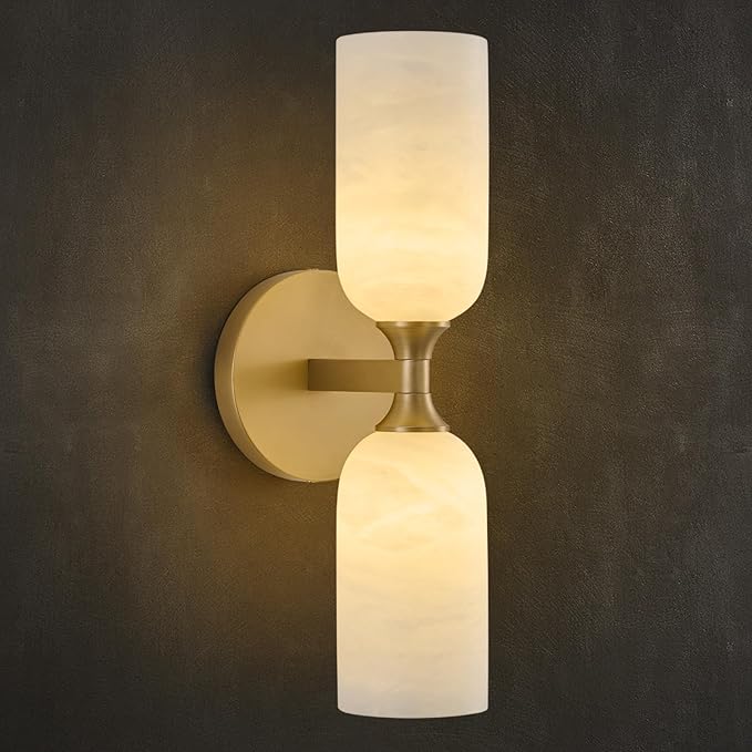 Vintage Alabaster Brass Wall Sconce: Antique Spanish Natural Marble Modern by HONIEGG