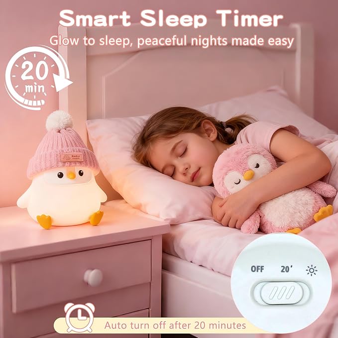 Penguin Silicone Night Light, Cute Pink Penguin Lamp - Image 3