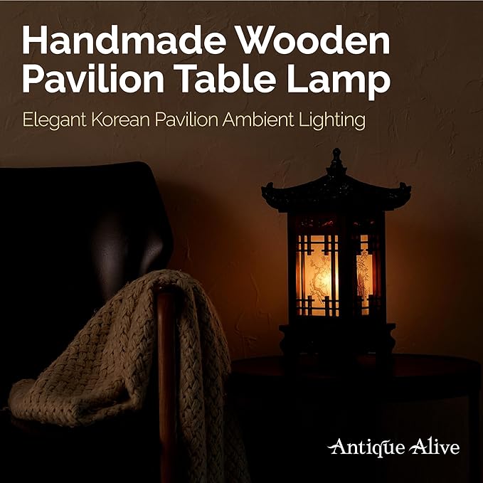 Traditional Korean Wood Lamp | Handmade Asian Oriental Table Lantern | Bedside - Image 2