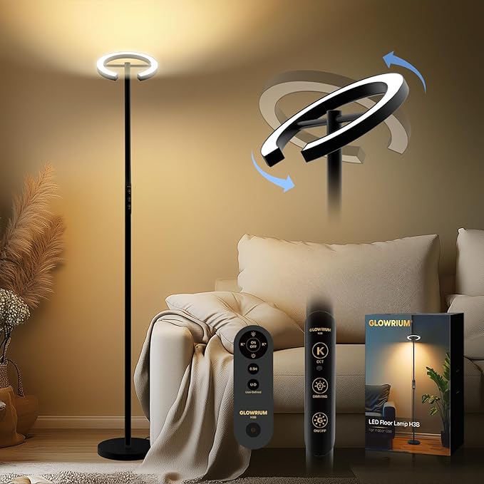 GLOWRIUM-H3B Floor Lamp for Bedroom, 71 Inch Bright LED Modern Corner Lamp by GLOWRIUM