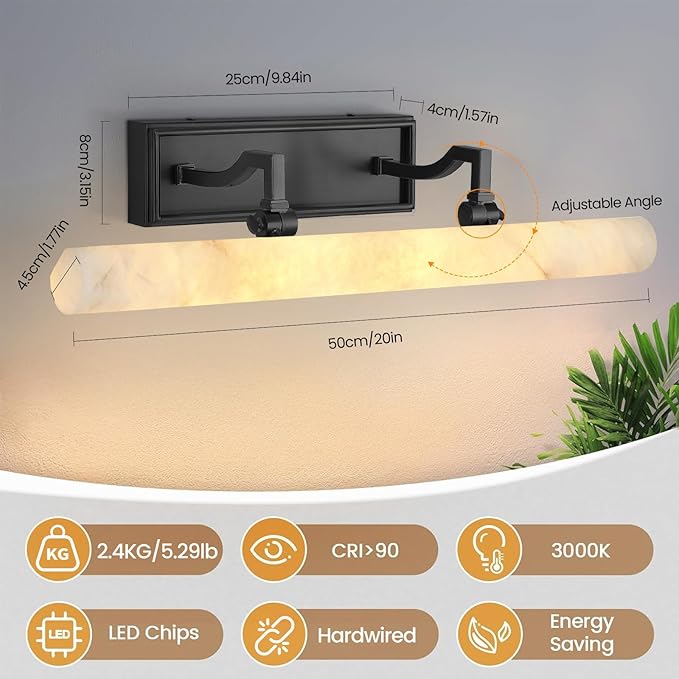 Alabaster Picture Lights for Wall, 20in Spanish Marble Picture Light Hardwired - Image 3
