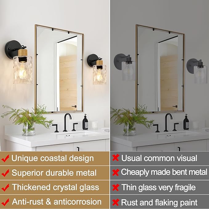 Set of 2 Wall Sconces for Bathroom, Coastal Modern Vanity Lights - Image 2