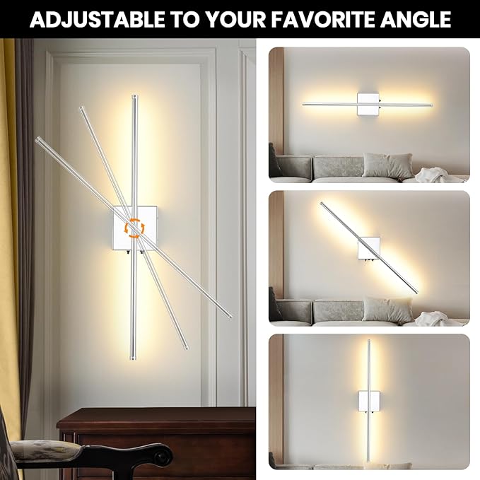 Chrome Wireless LED Battery Operated Wall Sconces, 11000mAh Rechargeable Wall - Image 9