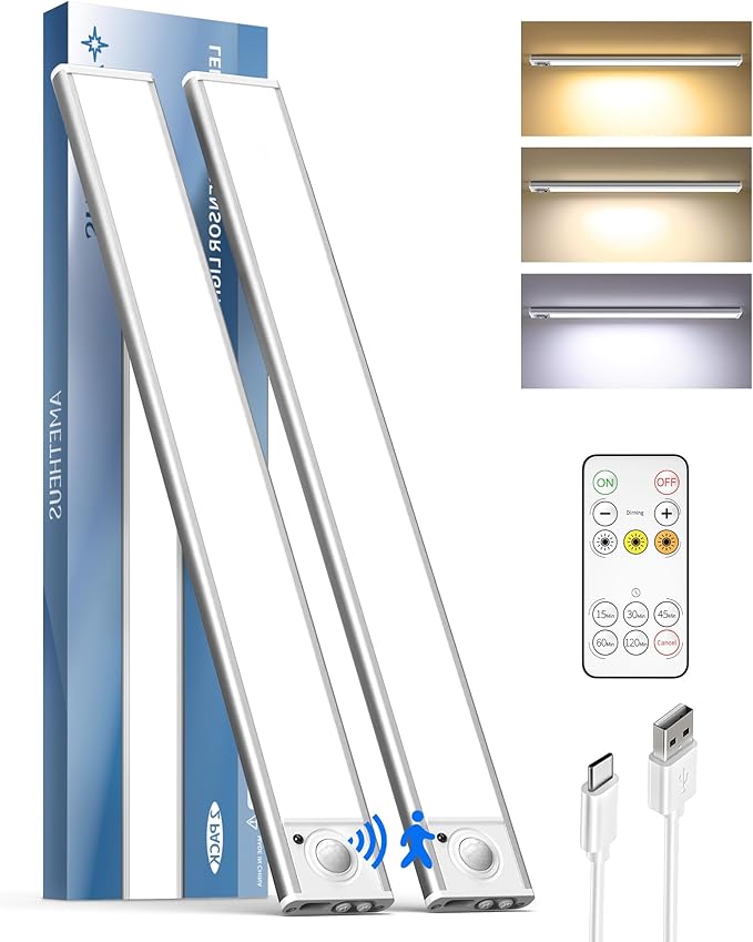 2Pack 16inch Under Cabinet Lighting, Rechargeable Motion Sensor Light Wireless by AMETHEUS