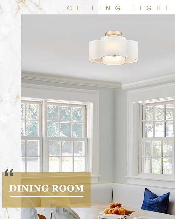 Gold Semi Flush Mount Ceiling Lights, Farmhouse Brass Drum Lighting - Image 7