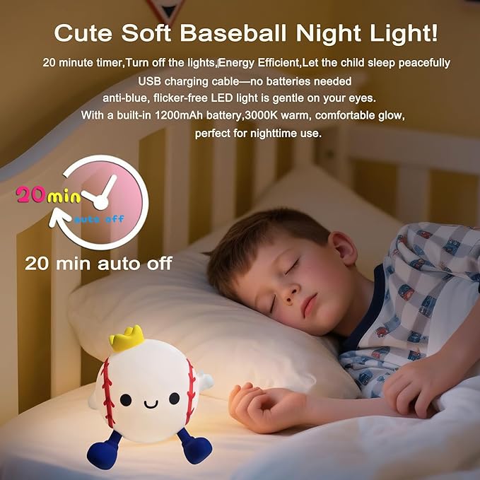 DREAMING MY DREAM Baseball Night Light, Cute Silicone Squishy Novelty LED Night - Image 3