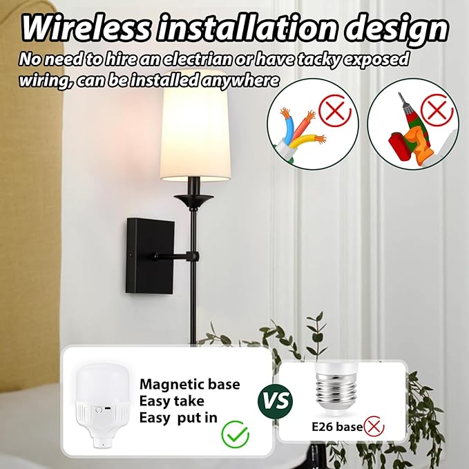 TERLEENART Rechargeable Battery Operated Wall Sconces Set of 2, Dimmable Black - Image 7