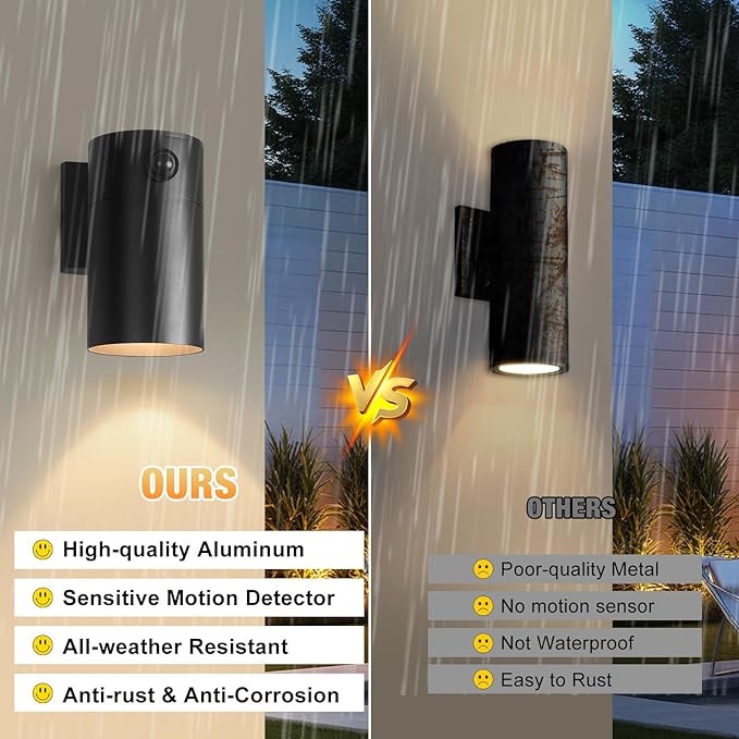QQCherry LED Modern Outdoor Wall Light, Motion Sensor Outdoor Lights, Aluminum - Image 6