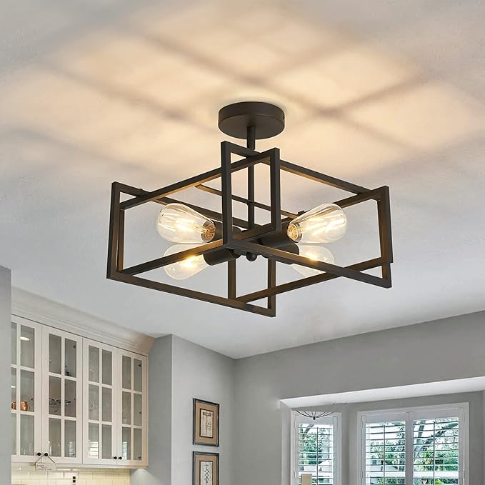 ZGLAOJT 4-Lights Close to Ceiling Light，Black Light Fixture Industrial Flush by ZGLAOJT