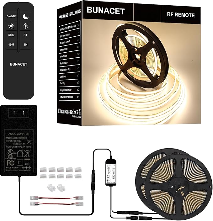 COB LED Strip Lights 5760LEDs, 40FT 4000K Dimmable Daylight Bright LED Lights by BUNACET