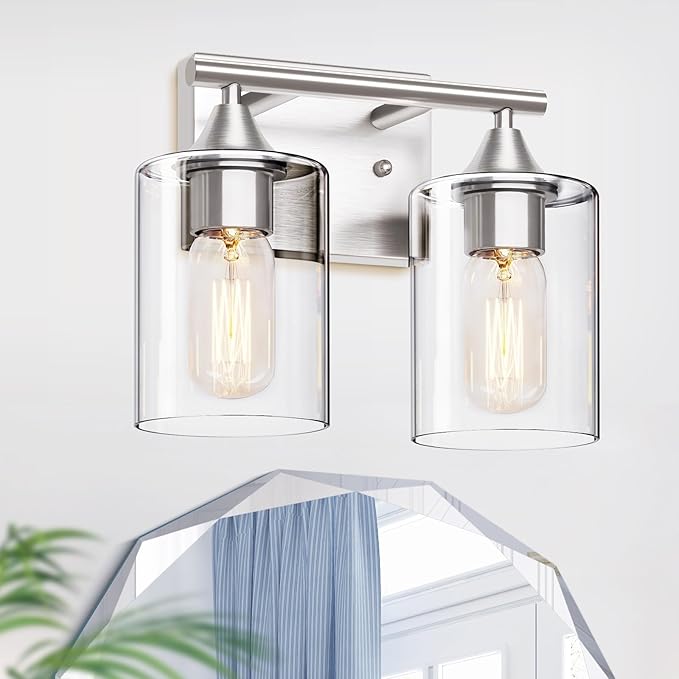 Bathroom Vanity Light Fixture, 2-Light Brushed Nickel Over Mirror, Modern - Image 3