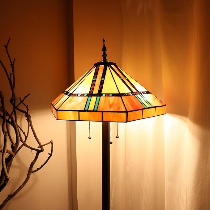 Bieye L12021 Tiffany Style Stained Glass Mission Floor Lamp 63 Inch Tall - Image 3