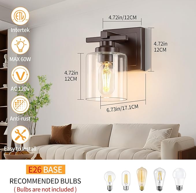 1 Light Modern Bathroom Light Fixtures Over Mirror, Bronze Finish Vanity Lights - Image 5