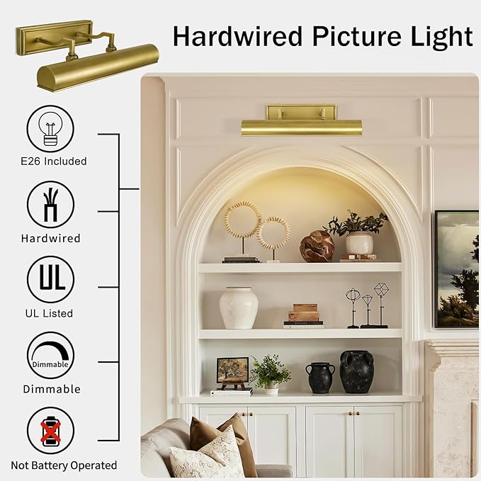 Picture Light for Wall 18" Brass Picture Lights Hardwired 3-Light Gold Picture - Image 6