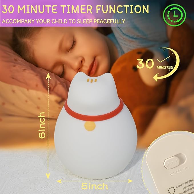 Cat Night Light for Nursery, Silicone Rechargeable Night Light - Image 4