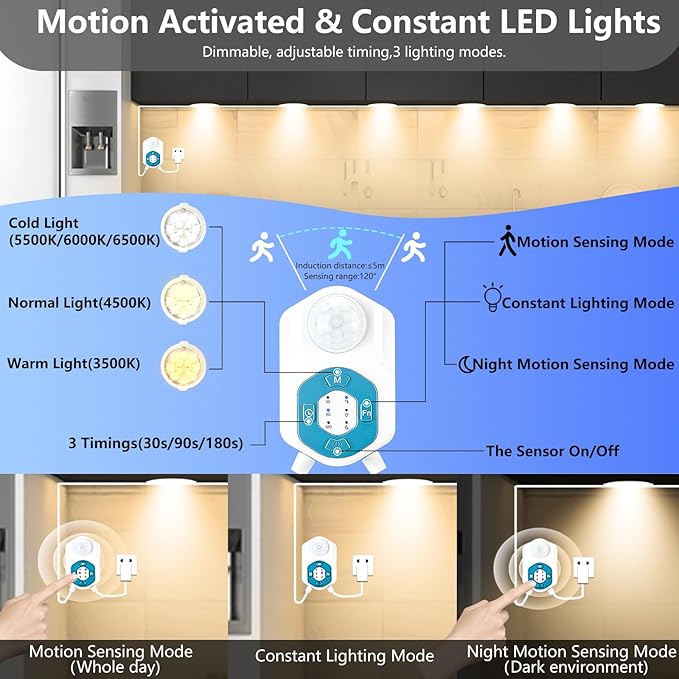 Under Cabinet Lights 12Ft, Motion Sensor LED Under Counter 6 Puck Lights - Image 2