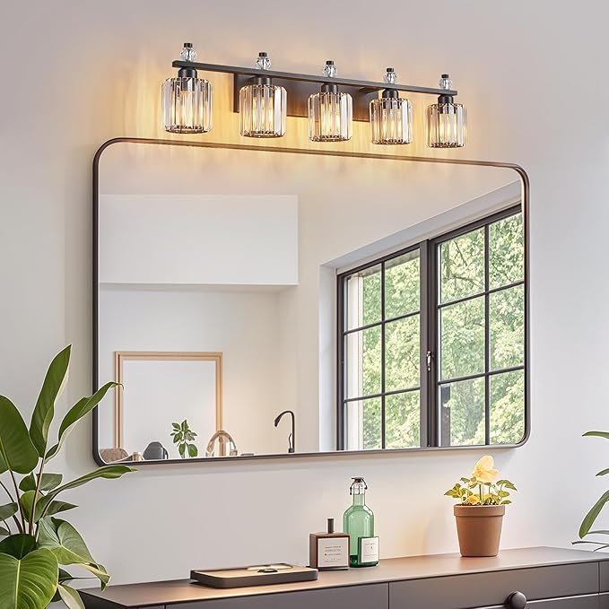 Bathroom Vanity Lights 5-Light Sand Black Modern Crystal Vanity Light Fixtures - Image 7