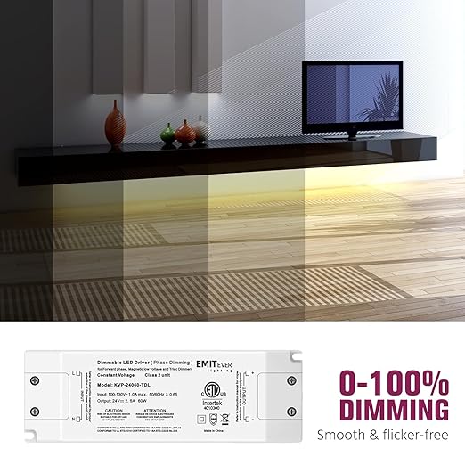 EMITEVER Triac Dimmable Driver, 2 Packs 60W Power Supply, AC 120V to DC 24V - Image 4