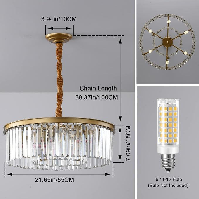 Gold Modern Crystal Chandelier, 2-Tier Round Flush Mount Ceiling Light Fixtures - Image 5