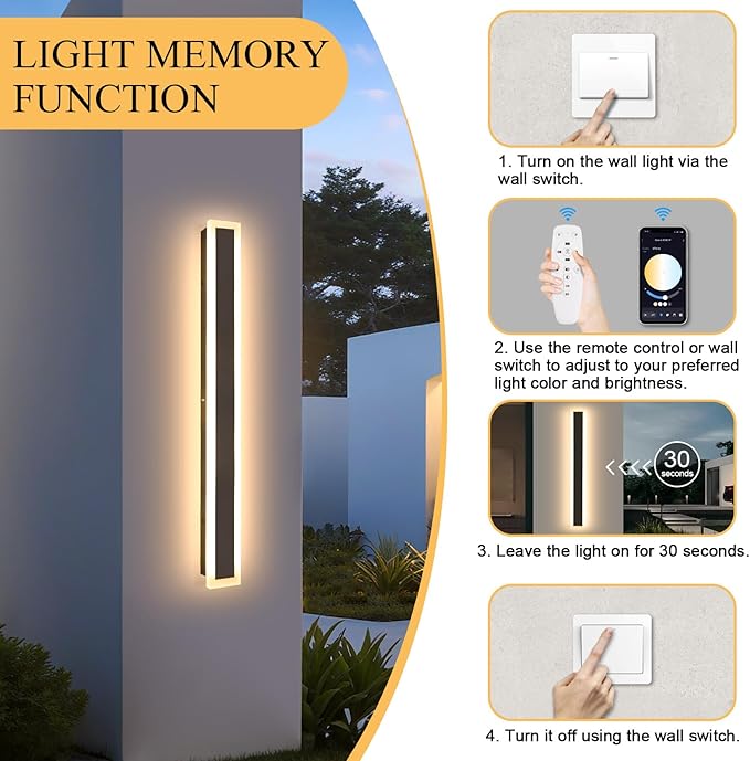 39 Inch Black Modern Outdoor Wall Light 3000K-6000K Dimmable Modern Exterior - Image 7