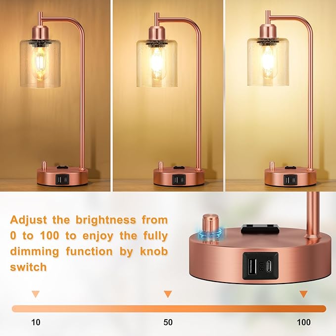 Innqoo Industrial Table Lamps for Bedrooms Set of 2 - Image 2