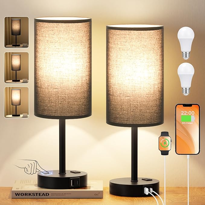 17.4inches Tall Black Touch Table Lamps Set - Image 8