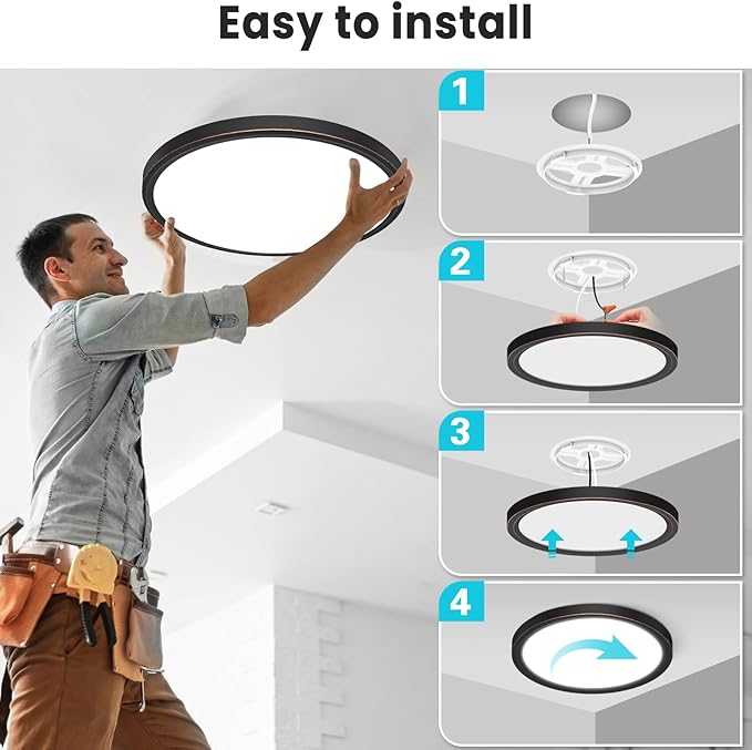 libtit 16Inch Flush Mount LED Ceiling Light Fixture, 3000K 4000K 6500K - Image 6