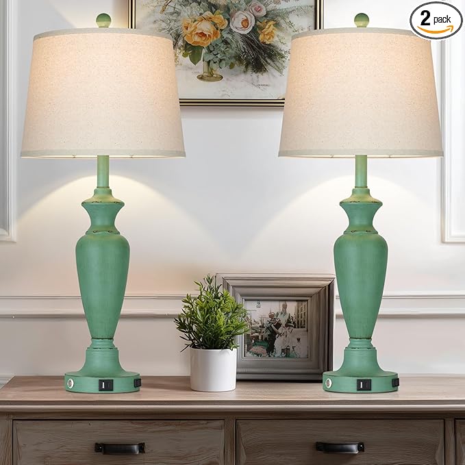 30" Tall Metal Table Lamps Set of 2, Touch Control Bedside Lamps by Cinyirong