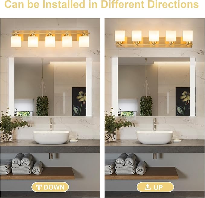 5 Light Modern Bathroom Light Fixtures Over Mirror, Brass Finish Vanity Lights - Image 4