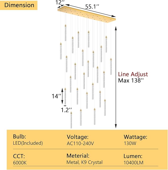Rectangular Chandeliers 26-Lights Long Light - Image 2