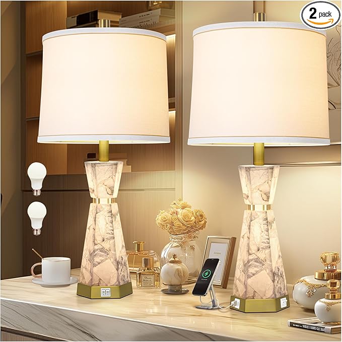 Natural Alabaster Table Lamp, Living Room Lamps Set of 2, Nightstand Lamp by SCENEKOY