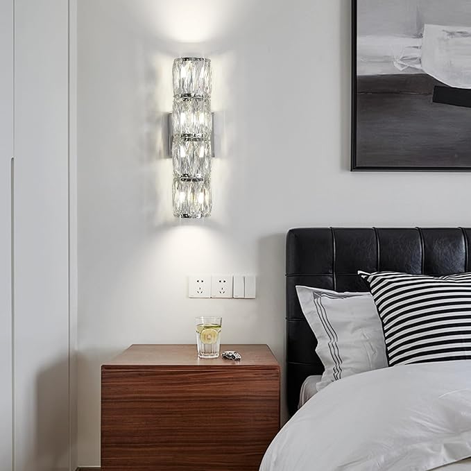 Crystal Wall Sconces Set of Two, Modern Sconces Wall Decor Set of 2 Chrome - Image 5